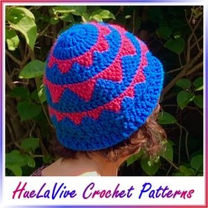 Triangles Beanie Crochet Pattern, Tunisian Crochet Bucket Hat, Step-by-Step Photo Tutorial (PDF Download)