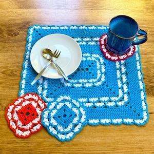 Crochet Placemat & Coaster Set Patterns ** Home Décor Doilies ** Beginner Step-by-Step Photo Tutorials (PDF Downloads)