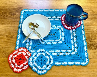 Beginner Crochet Placemat and Coaster Patterns, Step-By-Step Photo Tutorial (PDF Download)