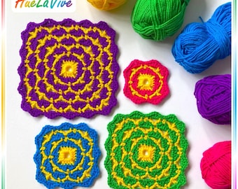 Square Crochet Pattern, Crochet Motif For: Afghan, Blanket, Bag, Step-By-Step Photo Tutorial (PDF Download)