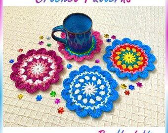 Flower Coaster Crochet Pattern, Mug Rug, Doily, Step-By-Step Photo Tutorial (PDF Download)