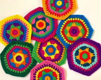 Flower Hexagon Crochet Pattern, Motif For: Blankets, Bags, Step-By-Step Photo Tutorial (PDF Download)