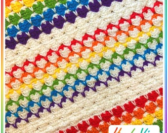 Hearts Blanket Crochet Pattern, Rainbow Afghan, Step-By-Step Photo Tutorial (PDF Download)