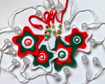Christmas Star Garland Crochet Pattern, Xmas Hanging Ornament, Step-by-Step Photo Tutorial (PDF Download)