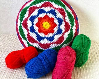 Round Pillow Crochet Pattern/Crochet Cushion Pattern/PDF File With Step By Step Photo Tutorial/Entrelac Tunisian Crochet Pillow Pattern