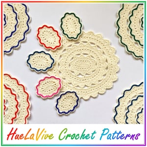 Crochet Placemat & Coaster Pattern Set, Matching Crochet Oval Doily Patterns, Step-by-Step Photo Tutorials (PDF)