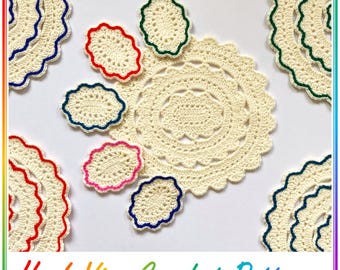 Crochet Placemat & Coaster Pattern Set, Matching Crochet Oval Doily Patterns, Step-by-Step Photo Tutorials (PDF)