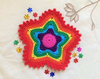 Rainbow Star Coaster Crochet Pattern/PDF File With Step By Step Photo Tutorial/Crochet Mug Rug Doily For Home Décor/Rainbow Crochet