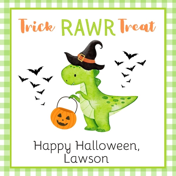 Trick RAWR Treat Dinosaur Halloween Tag, school tag, teacher gift, candy tag, trunk or treat tag