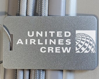 Etiqueta de equipaje de tripulación de United Airlines: Identificación de equipaje de vuelo de aluminio