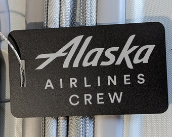 Etiqueta de equipaje de la tripulación de Alaska Airlines: identificación de equipaje de vuelo de aluminio grabada con láser