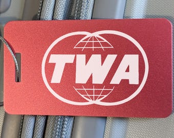 Etiqueta de TWA Airlines para equipaje y bolsa de vuelo