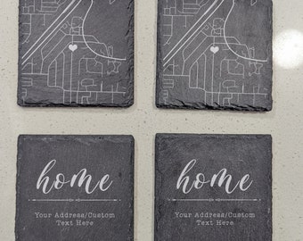 Posavasos de pizarra con mapa de calles personalizados: regalo para inauguración de casa, boda o casa nueva.