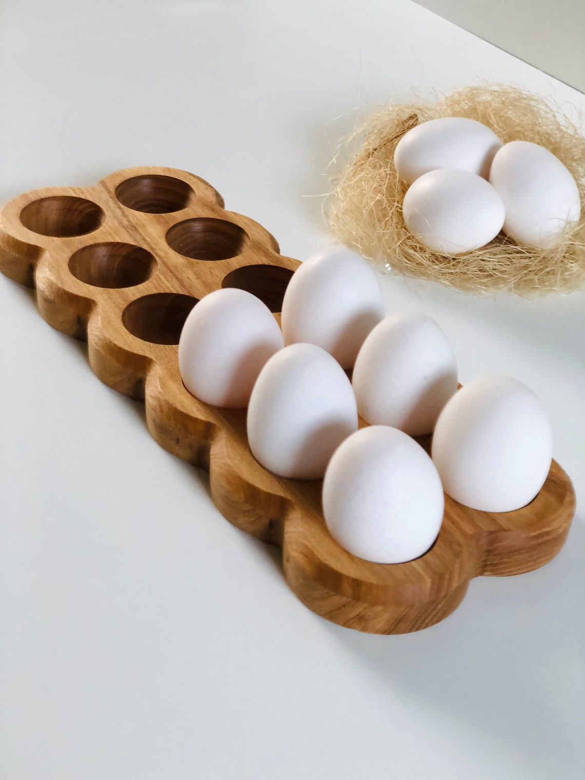 Bring wooden eggs. Oak yolks. Egg tray. Etsy