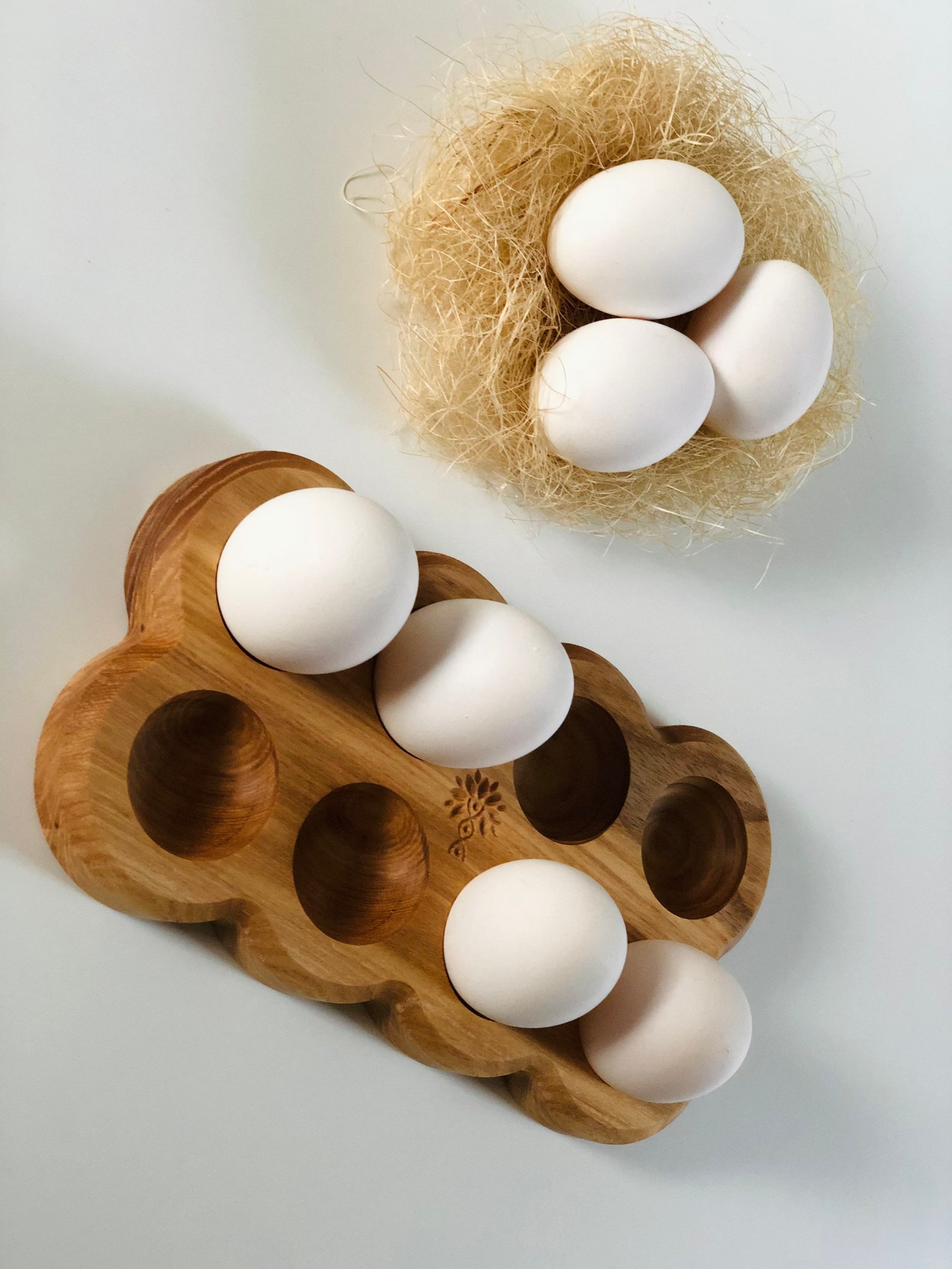 Bring wooden eggs. Oak yolks. Egg tray. Etsy
