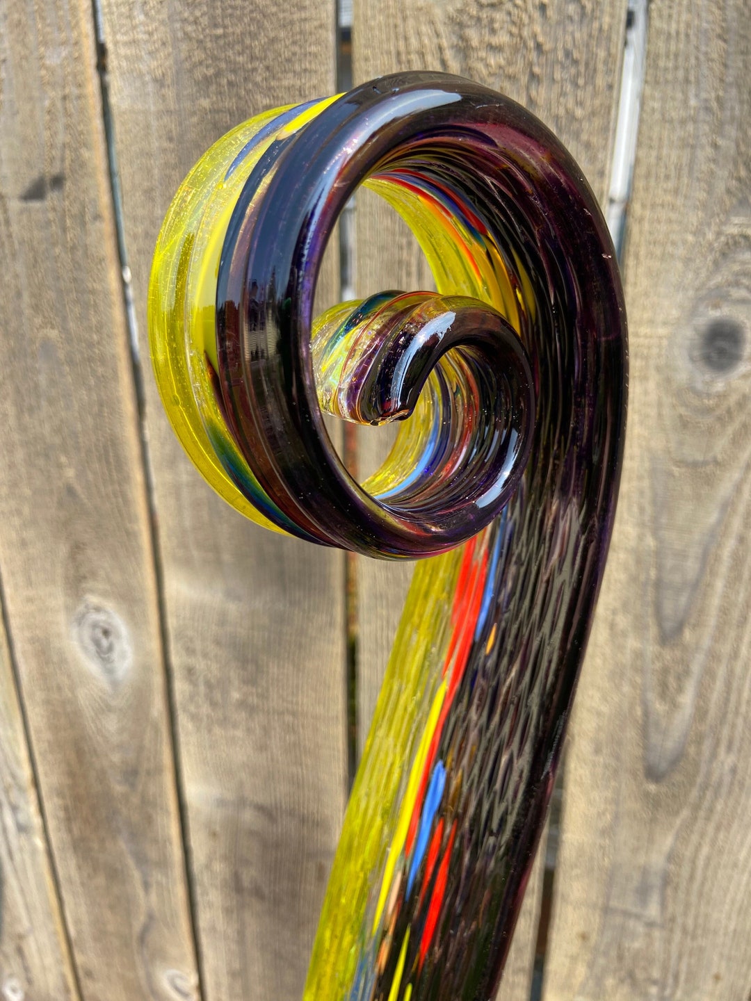 Hand Blown Glass Yard Art Fiddlehead Garden Stakes Etsy