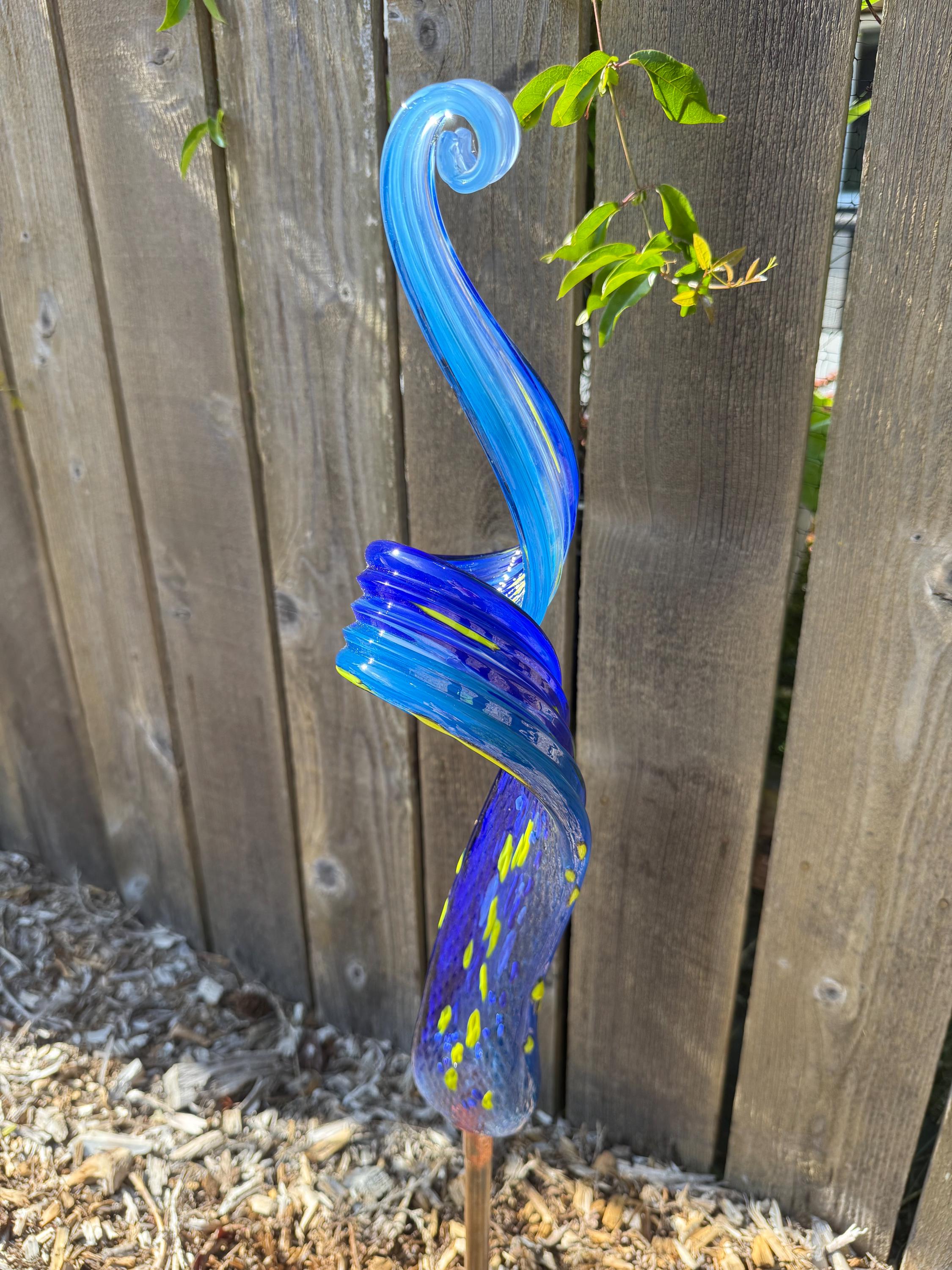 Glass side curl, garden glass, unique blown glass garden art, Father and Son Glass