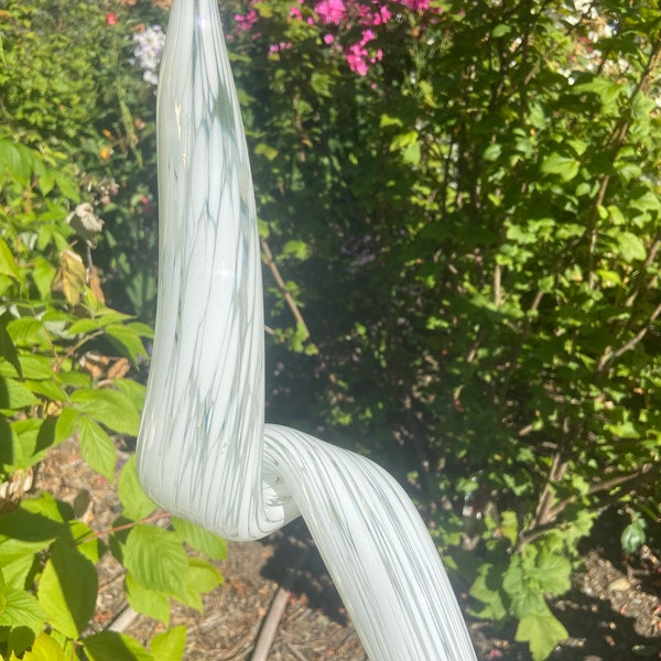 Hand blown glass garden art tall curl spire outdoor sculpture