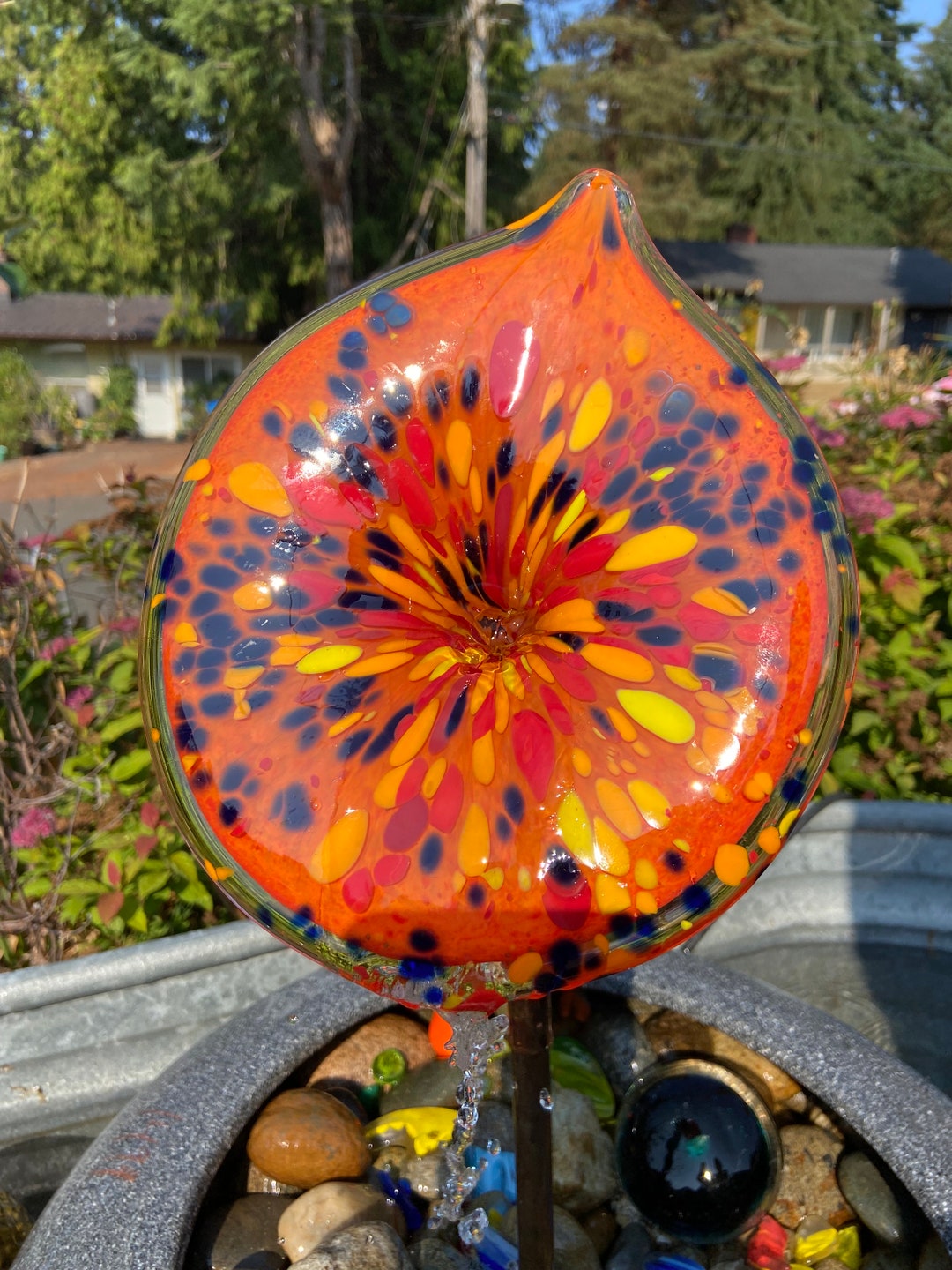 Outdoor Fountain Glass Garden Art Glass Flower Water Spitter Etsy