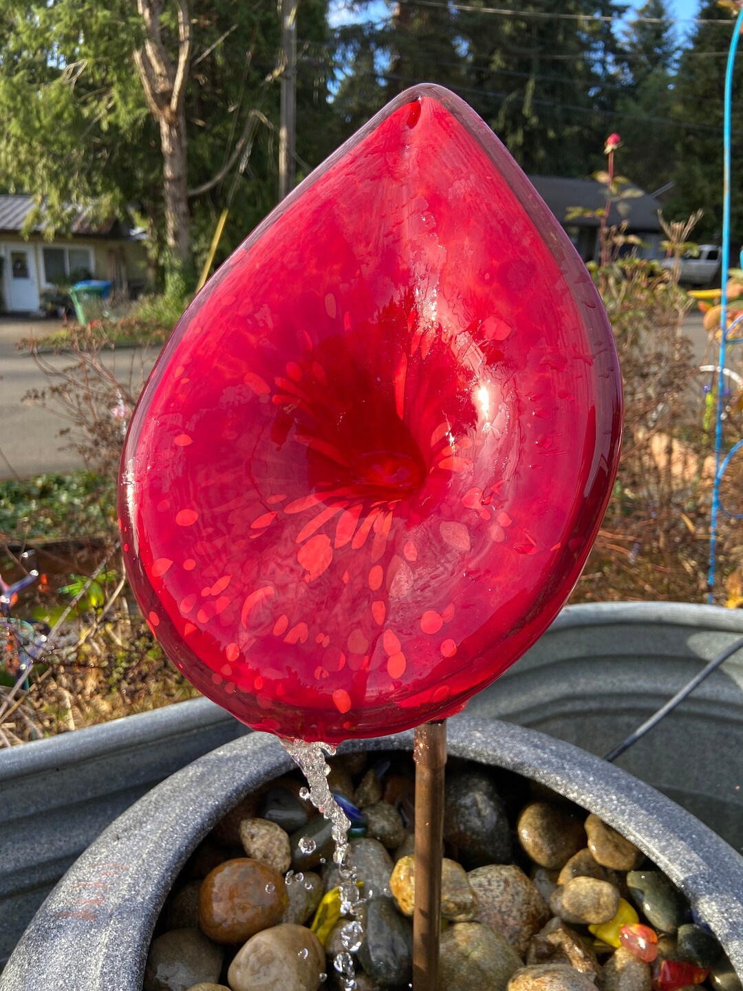 Outdoor Fountain Glass Garden Art Glass Flower Water Spitter Etsy