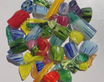 Outdoor fountain, tumbled glass rocks, rainbow, Father and Son Glass