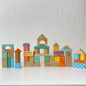 Wooden building blocks | personalized building blocks in pastel tones | Birth gift