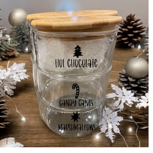 Hot Chocolate Station Stacking Jars Glass and Bamboo Lid / Hot Chocolate / Stroage Jars