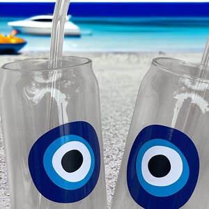 Turkish  Eye/ Beer Can Glasses with Glass Straw