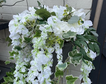 Inspired by Mrs Hinch Artificial Wisteria and Ivy and Eucalyptus foliage and basket to last all season smaller basket