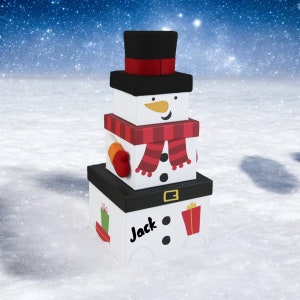 Snowman  stacking boxes / or Christmas Grotto House with legs out the chimney and gingerbread man  Personalised / Christmas Boxes