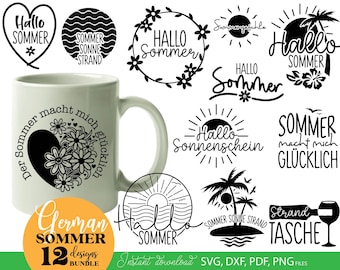Sommer SVG Sprüche Bundle, Plotter Datei Set, Strand Design Schriftzug DIY T Shirt Tasche Deko