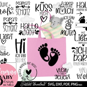 Niemiecki Geburt Baby Plotterdatei Bundle Cricut Silhouette dxf png Pomysły na prezenty urodzinowe dla dzieci karty poduszki koszule Laserdatei
