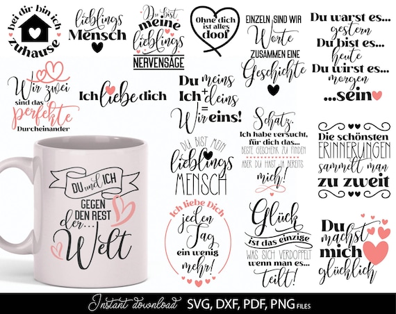 Liebe SVG Sprüche Bundle, Deutsch Paar Geschenk Valentinstag Plotter Datei, Romantik Set