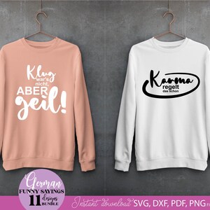 Humorvolles SVG Bundle mit deutschen lustigen Sprüchen und kreativen Typografie Designs für Alltag und gute Laune. Enthält witzige Aussagen wie „Ich bin nicht faul“, „Morgens erst Kaffee“, „Karma regelt das schon“ sowie moderne Schriftzüge mit verspielten Elementen. Perfekt geeignet für DIY Projekte wie Tassen, T-Shirts, Geschenke oder personalisierte Dekoration. Ideal für Plotterarbeiten mit humorvollen, frechen und unterhaltsamen Designs.