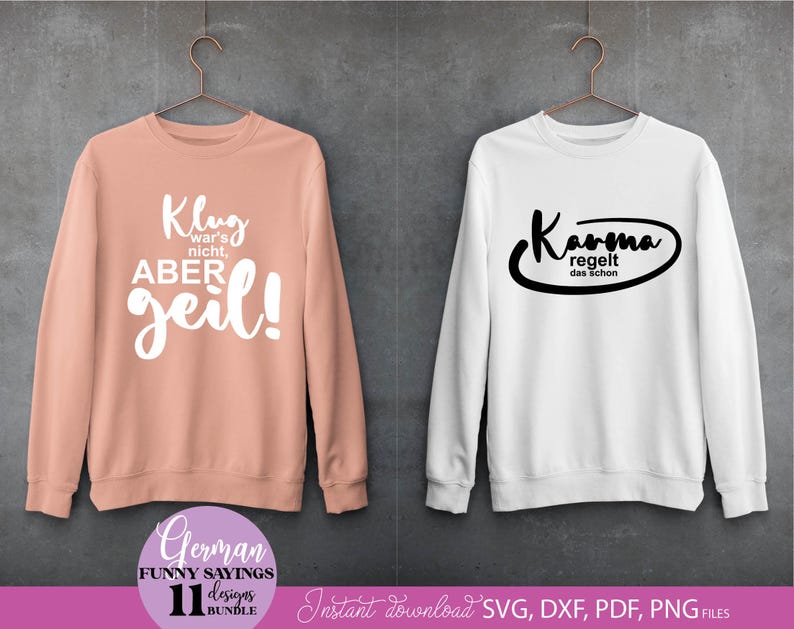 Humorvolles SVG Bundle mit deutschen lustigen Sprüchen und kreativen Typografie Designs für Alltag und gute Laune. Enthält witzige Aussagen wie „Ich bin nicht faul“, „Morgens erst Kaffee“, „Karma regelt das schon“ sowie moderne Schriftzüge mit verspielten Elementen. Perfekt geeignet für DIY Projekte wie Tassen, T-Shirts, Geschenke oder personalisierte Dekoration. Ideal für Plotterarbeiten mit humorvollen, frechen und unterhaltsamen Designs.