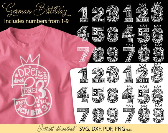 German Birthday Numbers SVG Bundle: Kids Party Clipart, Digital Download