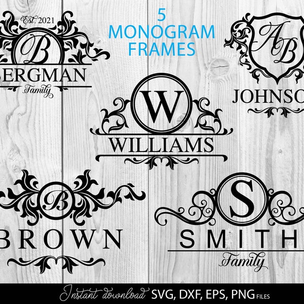 Monogram SVG Bundle | Family Name Sign SVG | Last Name SVG | Wreath Monogram svg | Circle Monogram svg | Cut Files Cricut, Silhouette