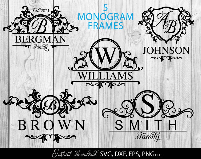 Monogram SVG-paket | Efternamn SVG | Efternamn SVG | Kransmonogram SVG | Cirkelmonogram SVG | Skärfiler Cricut, Silhouette bild 1