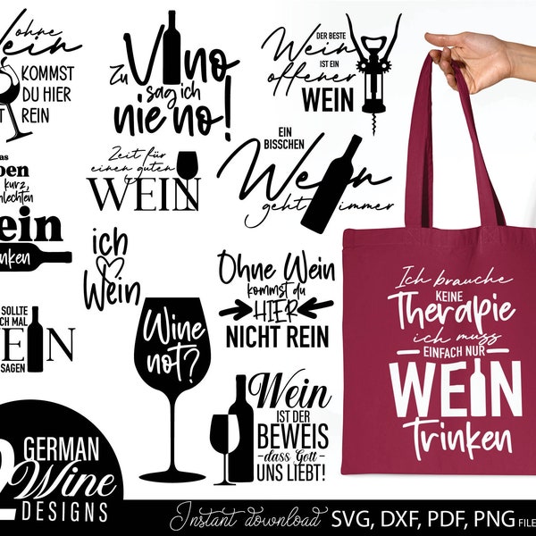 Wein Plotter File SVG PNG Wein Sayings | Drinking Svg Bundle | Wein Svg Bundle | German Plotting Bundle Svg | Alcohol Gift Drink | cricut