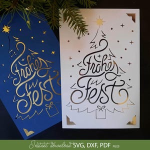 Weihnachtskarte ausschneiden Svg Png Frohe Fest Weihnachten karte Cricut sylwetka Schneidedatei 3D Weihnachtsbaum für den Kartenfalz