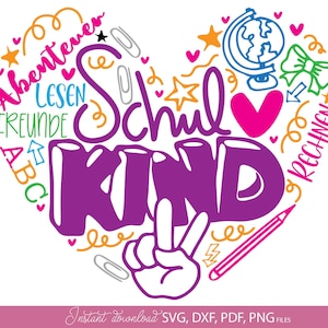 Schulkind Herz SVG Einschulung Plotterdatei Schule ABC DIY Clipart