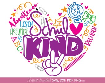 File SVG per maglietta "Schulkind" tedesca, tipografia per l'apprendimento e l'avventura scolastica, file regalo per il ritorno a scuola.