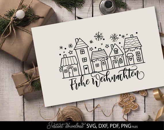 Frohe Weihnachten Christmas Houses SVG – German Ornament Decor (Digital Download)