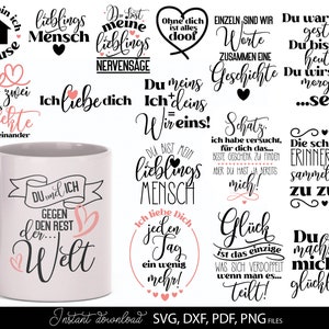 Duitse Liebe Quotes-plotterbestand SVG PNG DXF | Liebling hart Svg | Cricut Silhouette plotbundel Clipart Liebe Ich Mag Dich Liebling