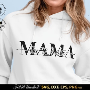 Mama SVG Bundle mit stilvollen deutschen Schriftzügen wie Mama die Beste und Oma die Beste in eleganter Typografie mit Herzmotiv. Modernes schwarz weiß Design eignet sich perfekt für personalisierte Geschenke, T Shirts, Tassen und DIY Projekte. Ideal für Muttertag, Geburtstag oder besondere Anlässe für Mama und Oma. Hochwertige Plotter Dateien zur kreativen Gestaltung liebevoller Dekorationen und individueller Geschenkideen für Familie.