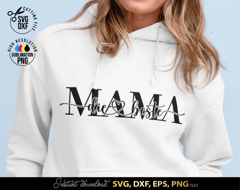 Mama SVG Bundle mit stilvollen deutschen Schriftzügen wie Mama die Beste und Oma die Beste in eleganter Typografie mit Herzmotiv. Modernes schwarz weiß Design eignet sich perfekt für personalisierte Geschenke, T Shirts, Tassen und DIY Projekte. Ideal für Muttertag, Geburtstag oder besondere Anlässe für Mama und Oma. Hochwertige Plotter Dateien zur kreativen Gestaltung liebevoller Dekorationen und individueller Geschenkideen für Familie.