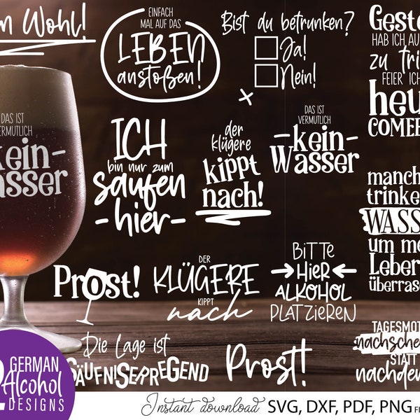 Plotter File Sayings Alcohol Bundle SVG PNG | German Plotter Files SVG Png | Ccoaster Laser Cut Designs | German Drinking Svg Bundle