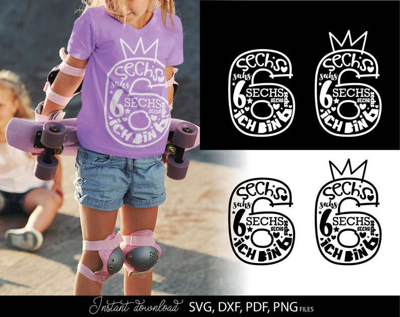 German kids birthday SVG bundle featuring numbers 1 to 9 with phrases like Ich bin 1, Ich bin 2, Ich bin 3 up to Ich bin 9 in decorative typography styles. Includes playful number designs filled with words and crown elements for children birthday themes. Perfect for kids birthday shirts, party outfits, custom clothing, mugs and DIY Cricut or Silhouette projects to create personalized birthday gifts and celebration designs for toddlers and young children.