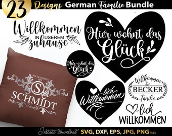 Deutsch Willkommen Plotterdatei SVG Bundle | Willkommen in unserem Zuhause Plotterdatei SVG DXF EPS Png | Deutsch Home Datei SVG Blatt Banner Herz