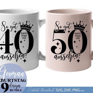Geburtstagsmotiv „So gut kann man mit 40 und 50 aussehen“ mit edler Krone und funkelnden Elementen. Ein perfektes Design für die Feier der Lebensmitte, voller Stil und Charme. Ideal für Textildruck, Tassen, Partydeko oder Geschenkanhänger. Das Motiv kombiniert Eleganz mit Humor und eignet sich hervorragend für personalisierte Geburtstagsgeschenke.